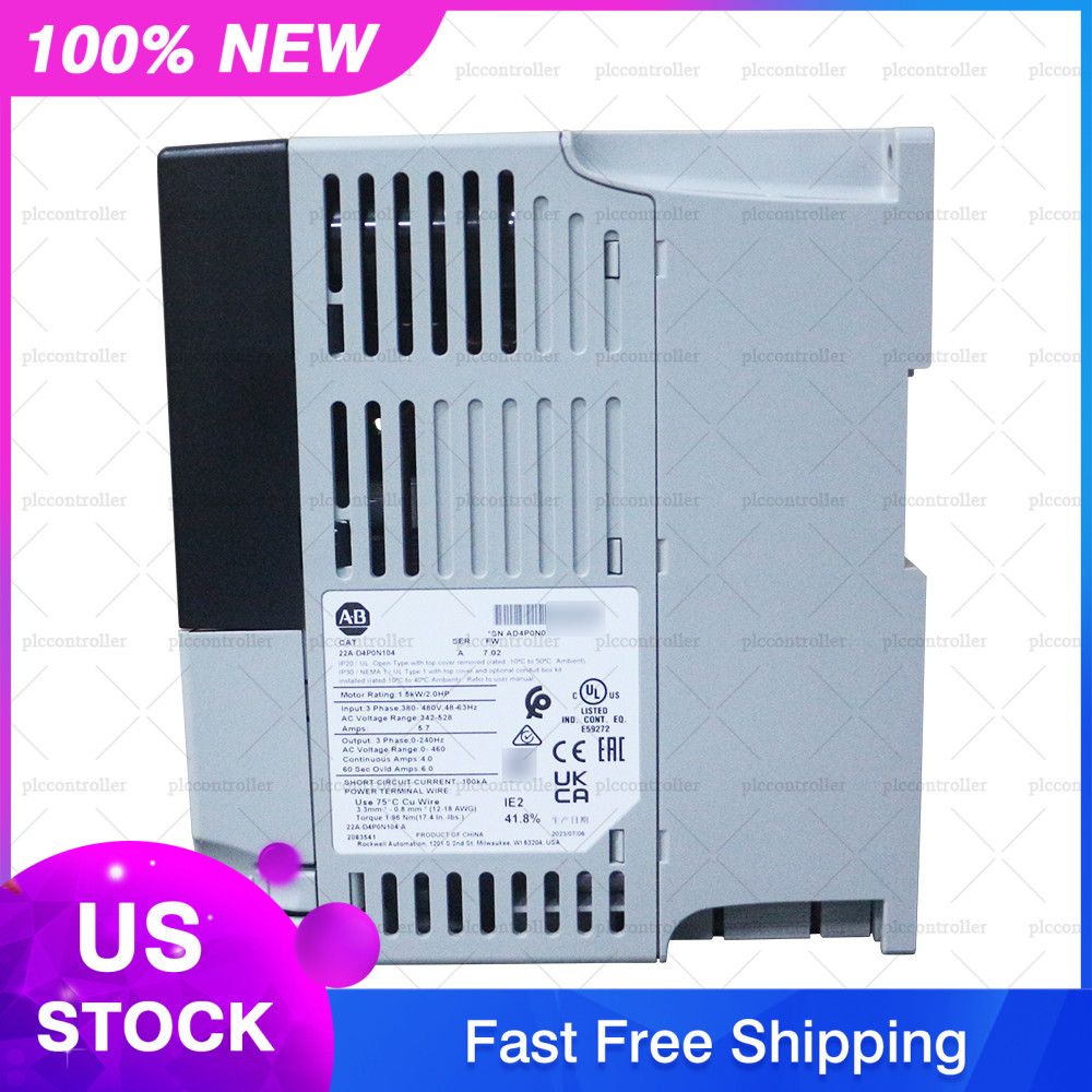 AllenBradley 22A-D4P0N104 PowerFlex4 1.5 kW 2HP AC Drive 480VAC 3PH LED Display