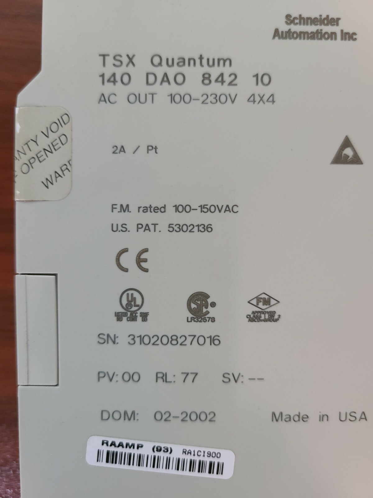 FOR PARTS ONLY Schneider 140-DAO-842-10 I/O Module