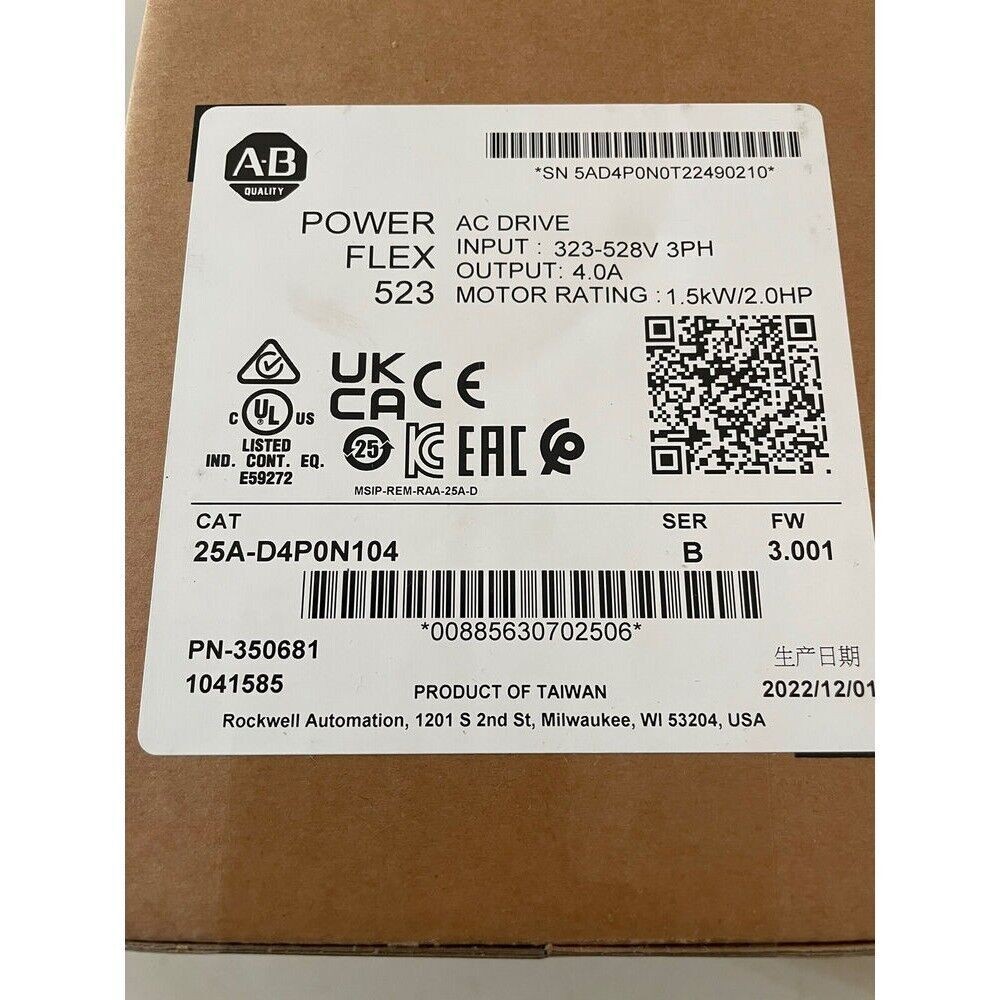 NEW ALLEN BRADLEY 25A-D4P0N104 AC DRIVE POWER FLEX 523 SERIES B 25AD4P0N104