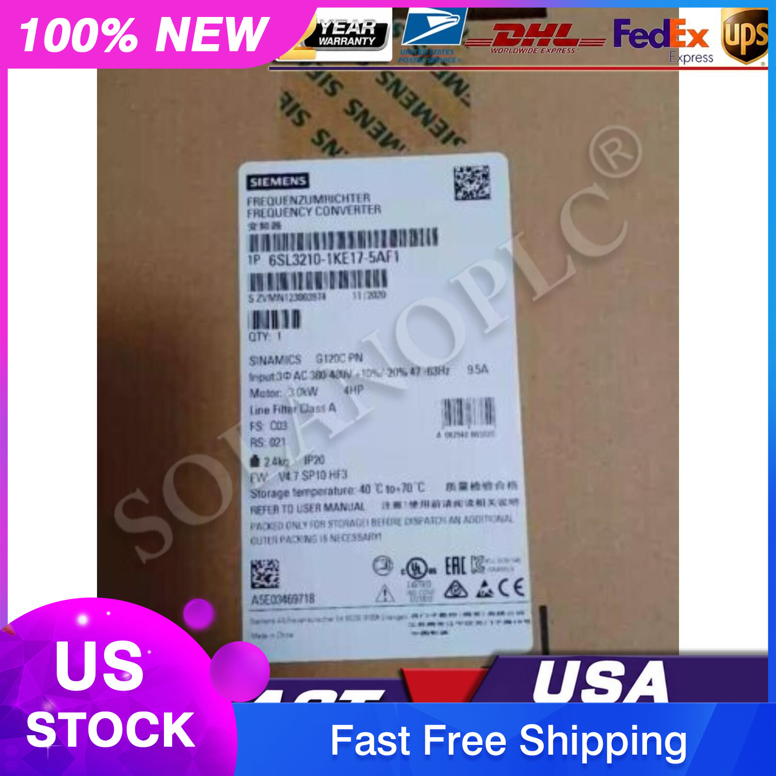 New Siemens 6SL3 210-1KE17-5AF1 6SL3210-1KE17-5AF1 G120C RATED POWER 3,0KW