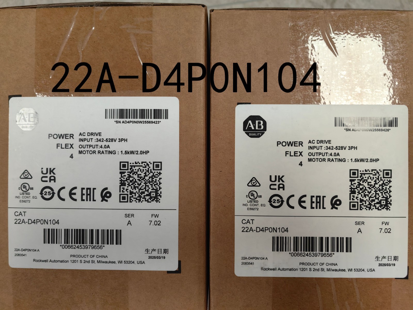 2025 New Allen-Bradley 22A-D4P0N104 Ser A PowerFlex 4 AC Drive 1.5 kW 2HP