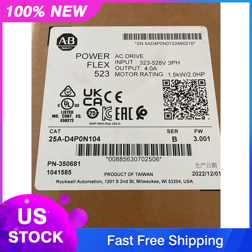 NEW ALLEN BRADLEY 25A-D4P0N104 AC DRIVE POWER FLEX 523 SERIES B 25AD4P0N104