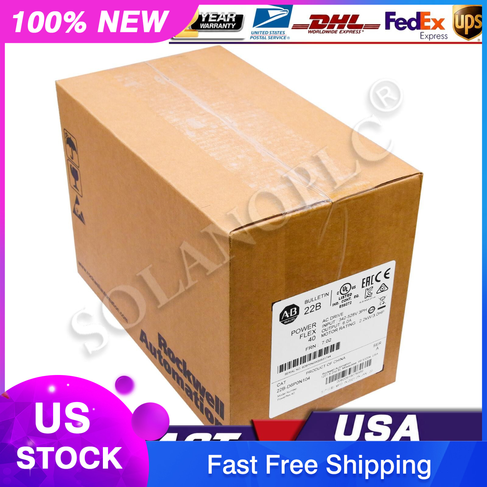22B-D6P0N104 Allen-Bradley PowerFlex 40 2.2KW/3.0HP AC Drive 22BD6P0N104 ! AB