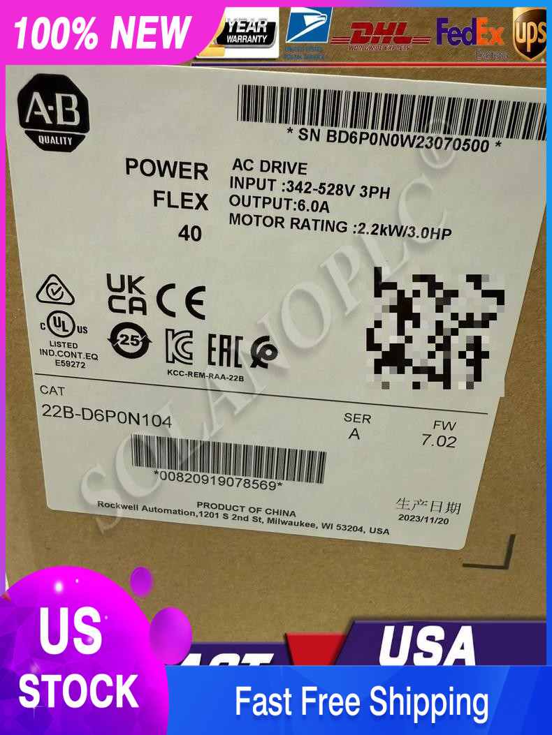 New 22B-D6P0N104 Allen-Bradley Powerflex 40 AC Drive 3.0Hp 2.2kW 22BD6P0N104