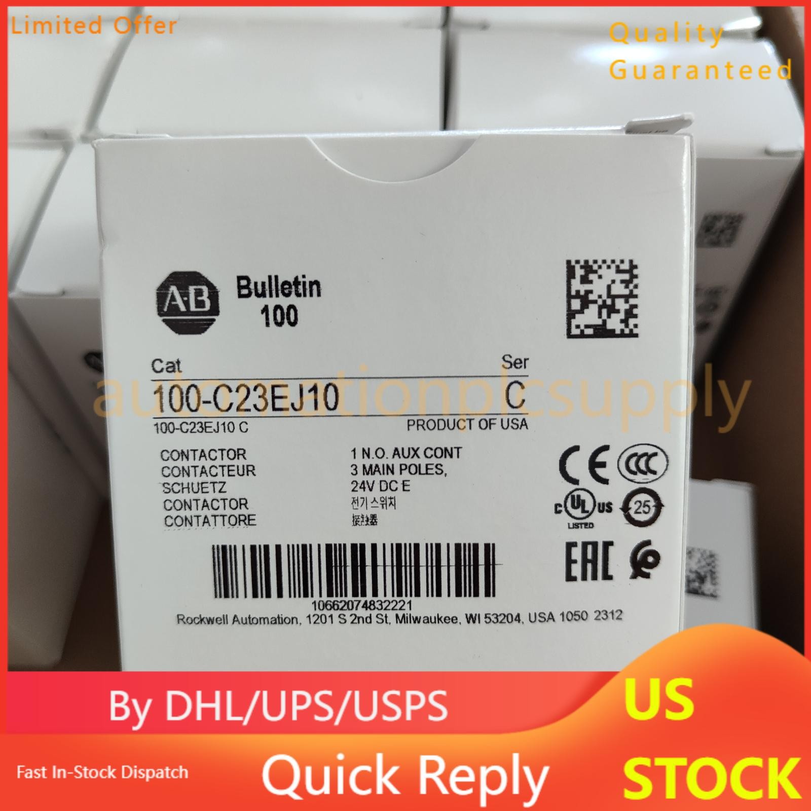 NEW ALLEN-BRADLEY IEC AB 100-C23EJ10 STANDARD CONTACTOR 23 AMP 24VDC US Free Tax