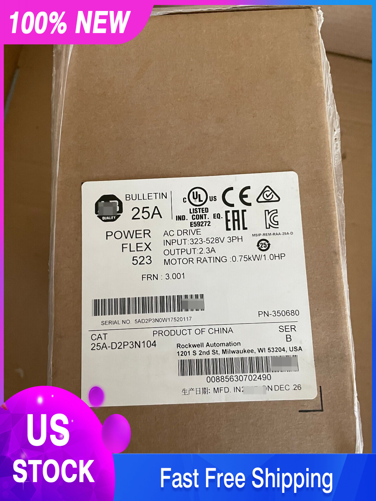 25A-D2P3N104 /B AB PowerFlex 523 AC Drive Spot Goods Fast Shipping