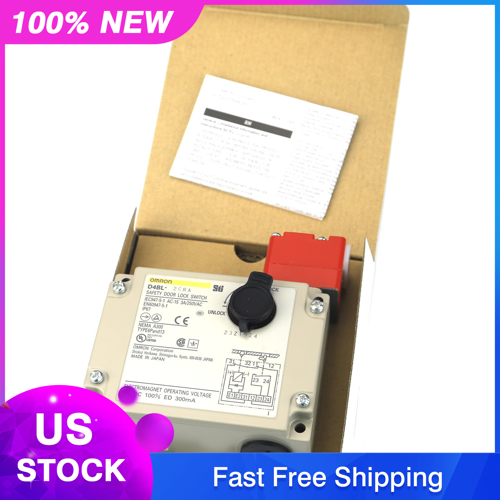 1PC Omron D4BL-2CRA D4BL2CRA Guard Lock Safety-Door Switch US Free TAX