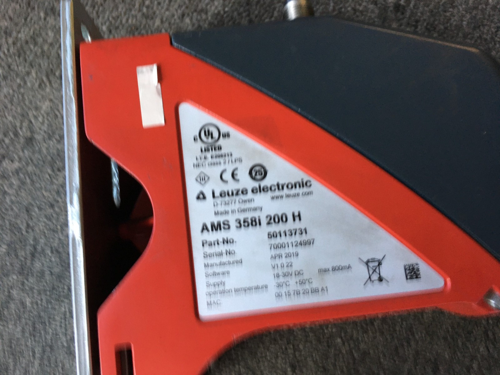 Leuze Electronics AMS 358i 200H not tested for parts or repair