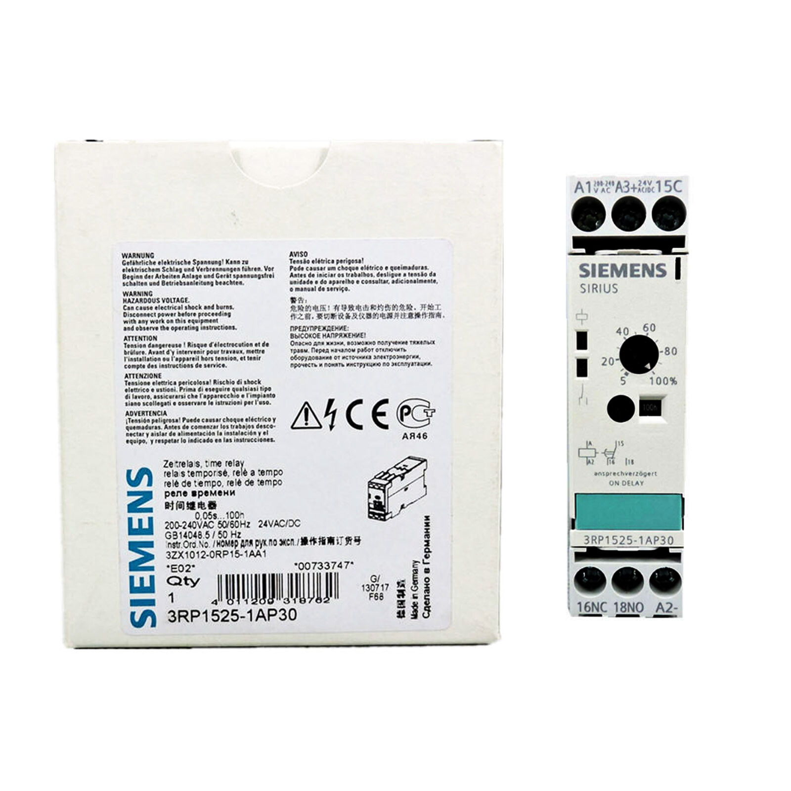 New Siemens LED 24 VDC/AC/200 3RP1525-1AP30 Time Delay Relay Timer 1 Changeover