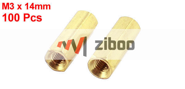 100Pcs M3 Female Thread Brass Pillar PCB Standoff Hexagonal Spacer 14 mm x 5 ✦Kd