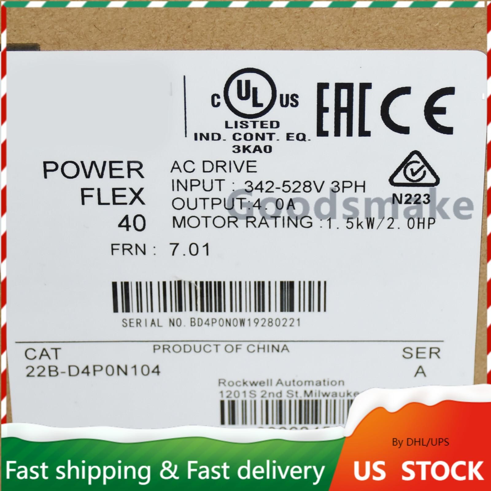 New Sealed Allen-Bradley 22B-D4P0N104 PowerFlex 1.5 kW 2 HP AC Drive AB