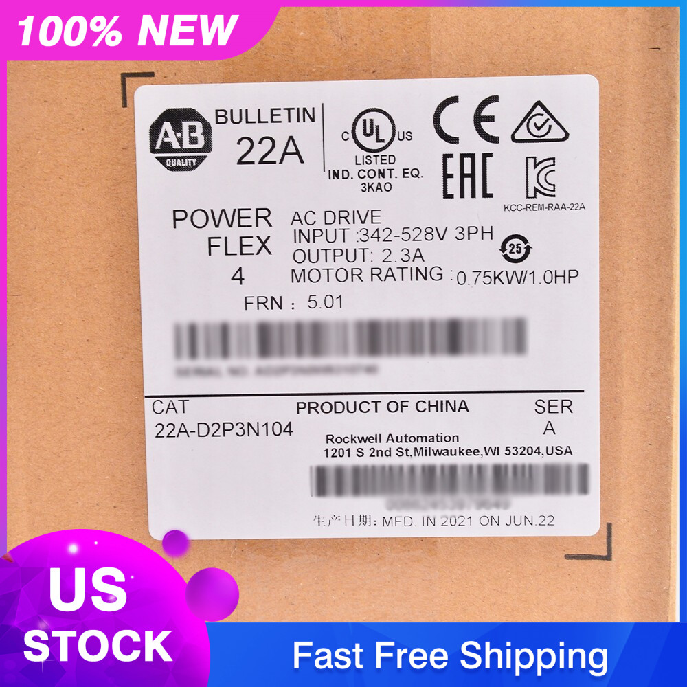 New AB 22A-D2P3N104 PowerFlex 4 0.75 kW 1 HP AC Drive 22AD2P3N104 US Free Tax